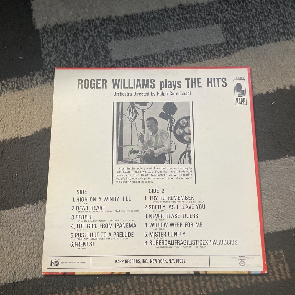 ROGER WILLIAMS PLAYS THE HITS ORIGINAL VINYL LP KAPP KS-3414 EXCELLENT TESTED - Picture 3 of 4